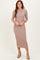 Taupe Ribbed Knit Mock Neck Long Sleeve Ruched Dress