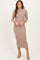Taupe Ribbed Knit Mock Neck Long Sleeve Ruched Dress