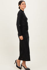 Black Sequin Long Sleeve Mock Neck Maxi Dress