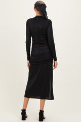 Black Sequin Long Sleeve Mock Neck Maternity Maxi Dress