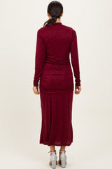 Burgundy Sequin Long Sleeve Mock Neck Maxi Dress