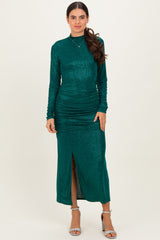 Green Sequin Long Sleeve Mock Neck Maternity Maxi Dress