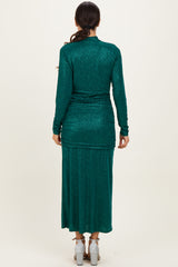 Green Sequin Long Sleeve Mock Neck Maxi Dress