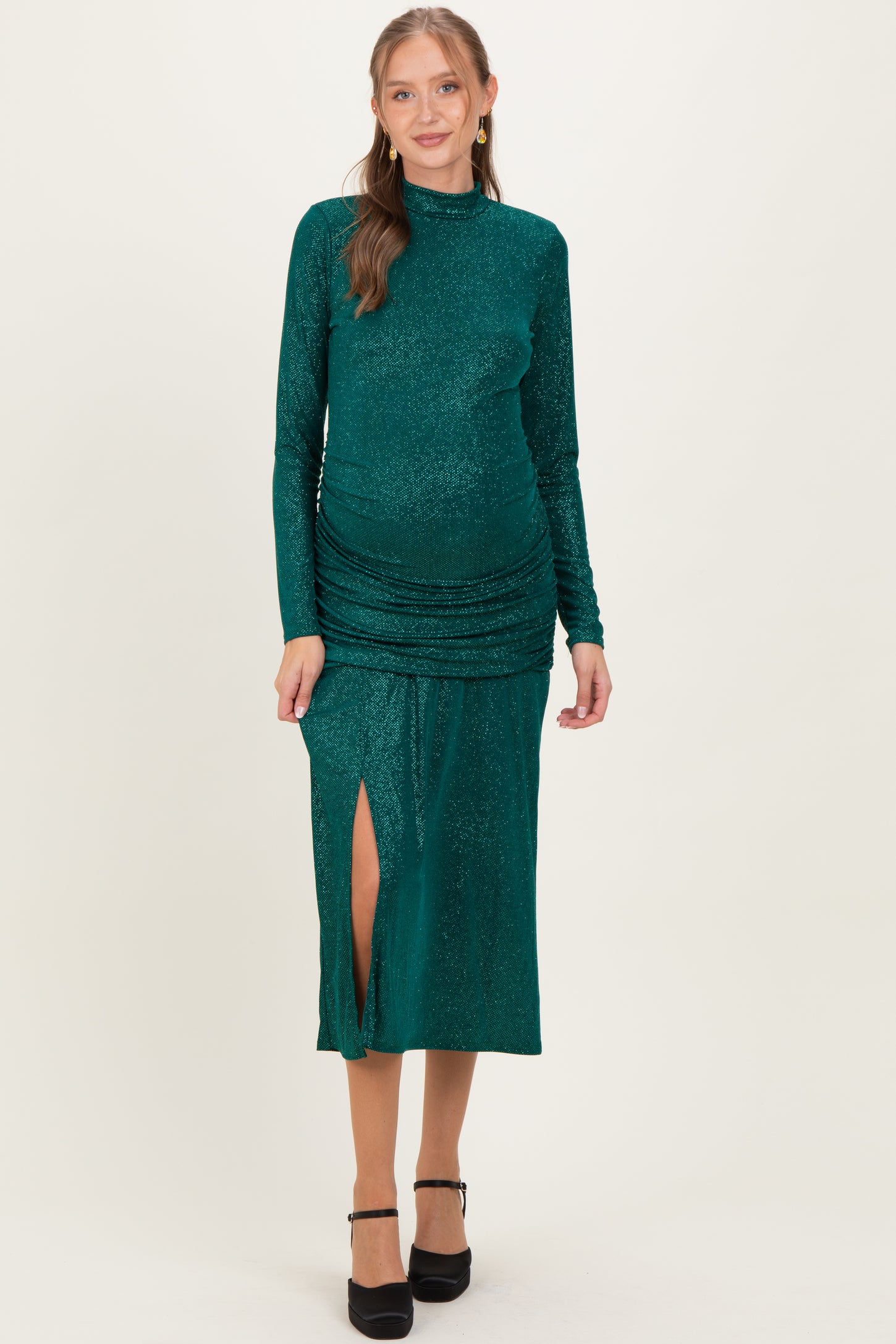 Green Sequin Long Sleeve Mock Neck Maternity Maxi Dress PinkBlush Green Sequin Long Sleeve Mock Neck Maternity Maxi Dress PinkBlush