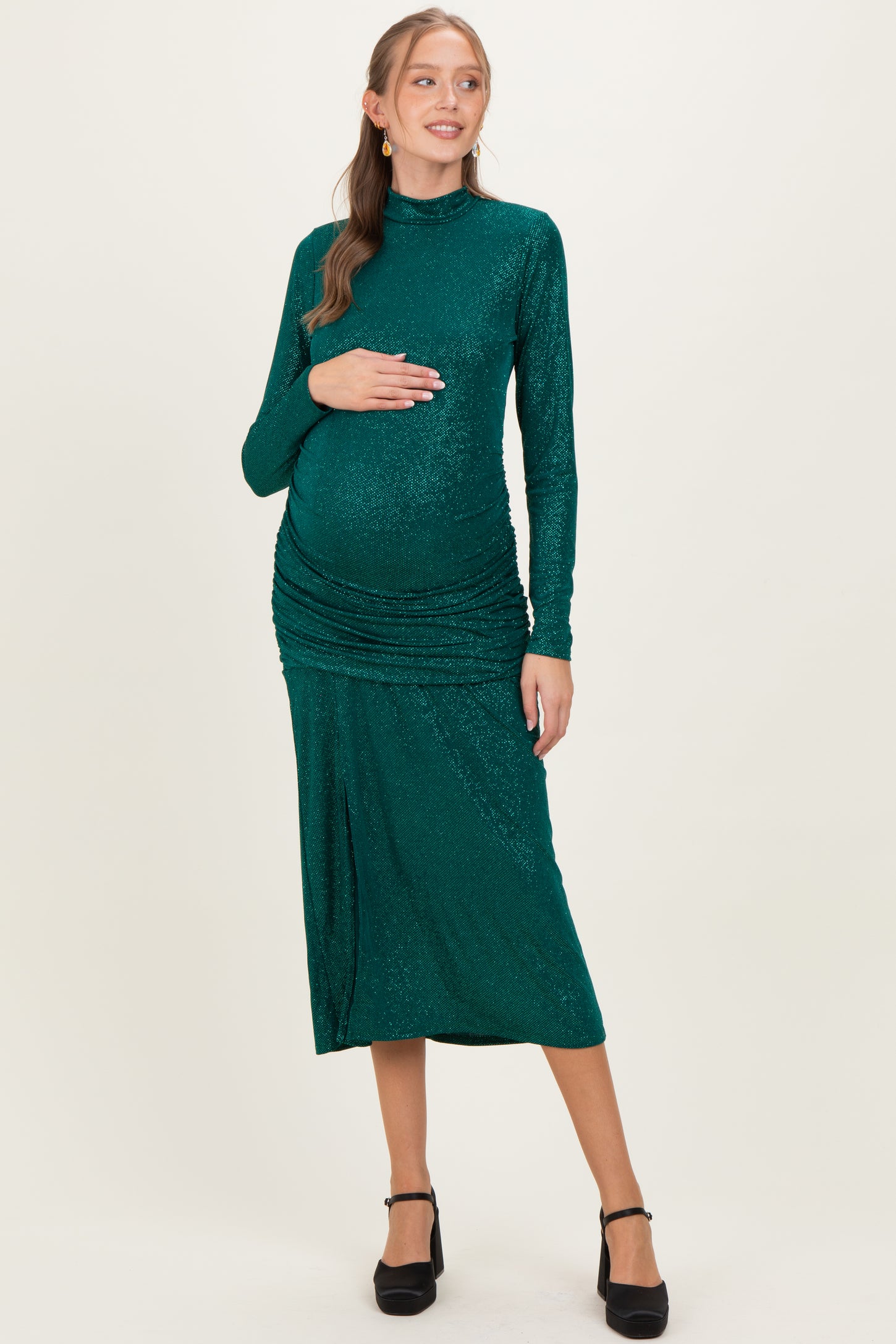 Green Sequin Long Sleeve Mock Neck Maternity Maxi Dress PinkBlush Green Sequin Long Sleeve Mock Neck Maternity Maxi Dress PinkBlush