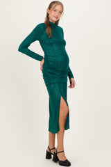 Green Sequin Long Sleeve Mock Neck Maternity Maxi Dress