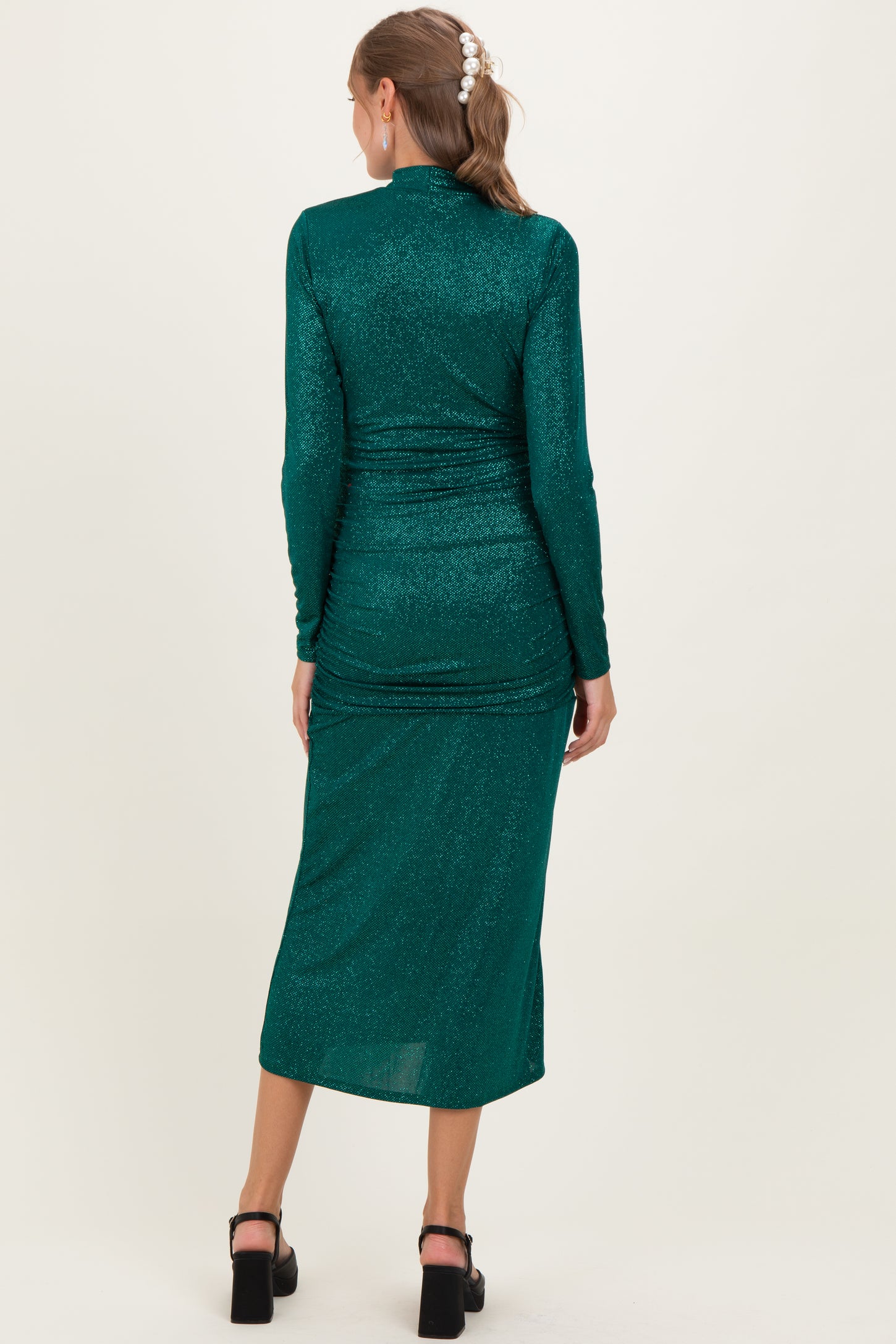 Green Sequin Long Sleeve Mock Neck Maternity Maxi Dress PinkBlush Green Sequin Long Sleeve Mock Neck Maternity Maxi Dress PinkBlush