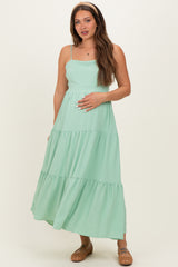 Sage Green Tiered Cutout Tie Back Maternity Midi Dress