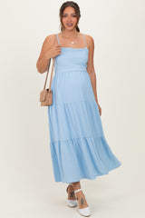 Light Blue Tiered Cutout Tie Back Maternity Midi Dress