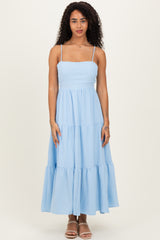 Light Blue Tiered Cutout Tie Back Maternity Midi Dress