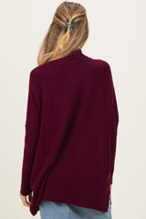 Burgundy Mock Neck Oversized Sir Slit Maternity Sweater Top