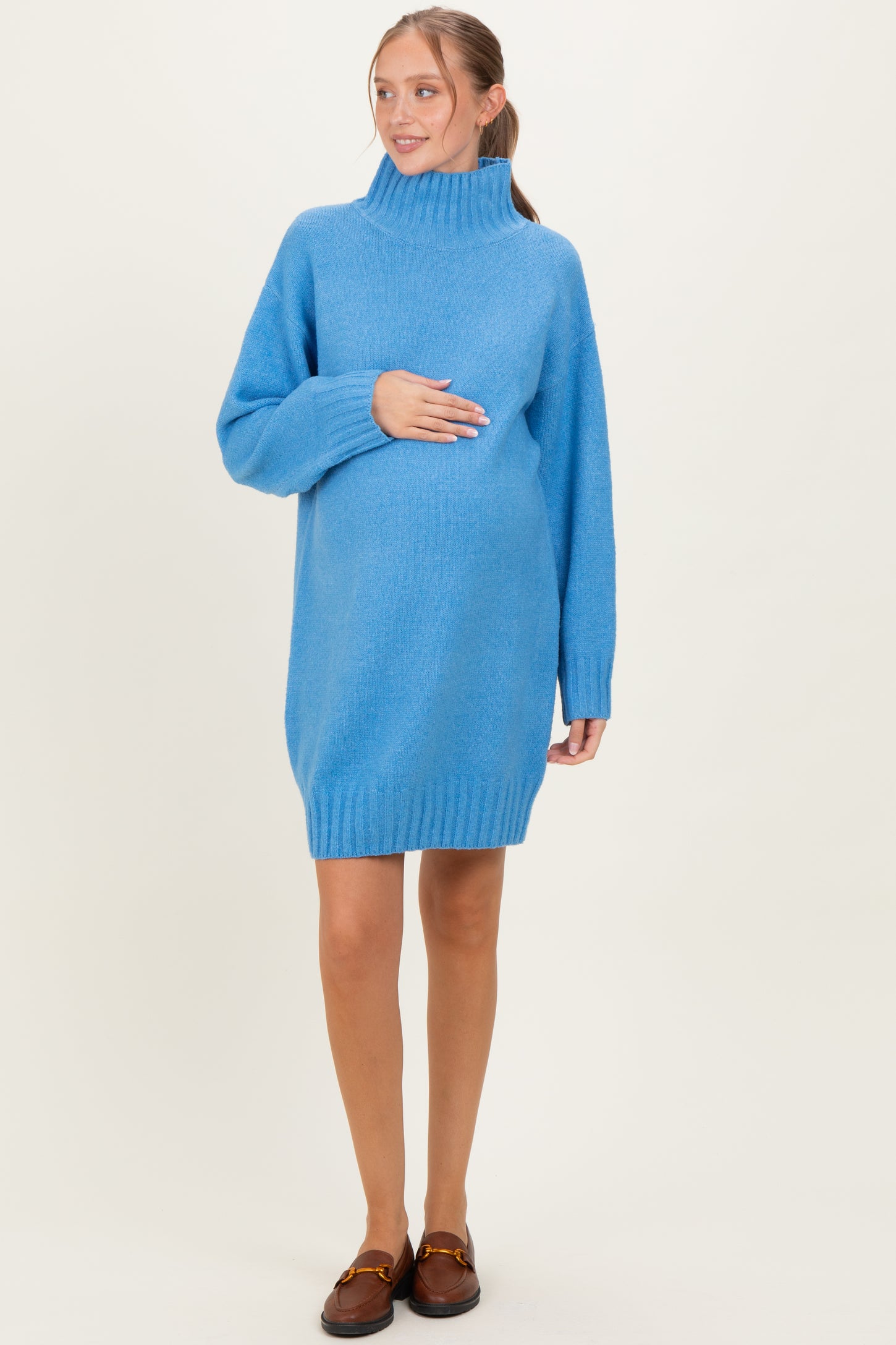blue mock neck dress Xpluswear Design Plus Size Formal Blue Mock Neck Lantern Sleeve Long Sleeve Drilling Elegant See Through Tulle Satin Maxi Dresses Blue-2XL/18-20