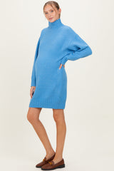 Blue Mock Neck Long Sleeve Maternity Sweater Dress