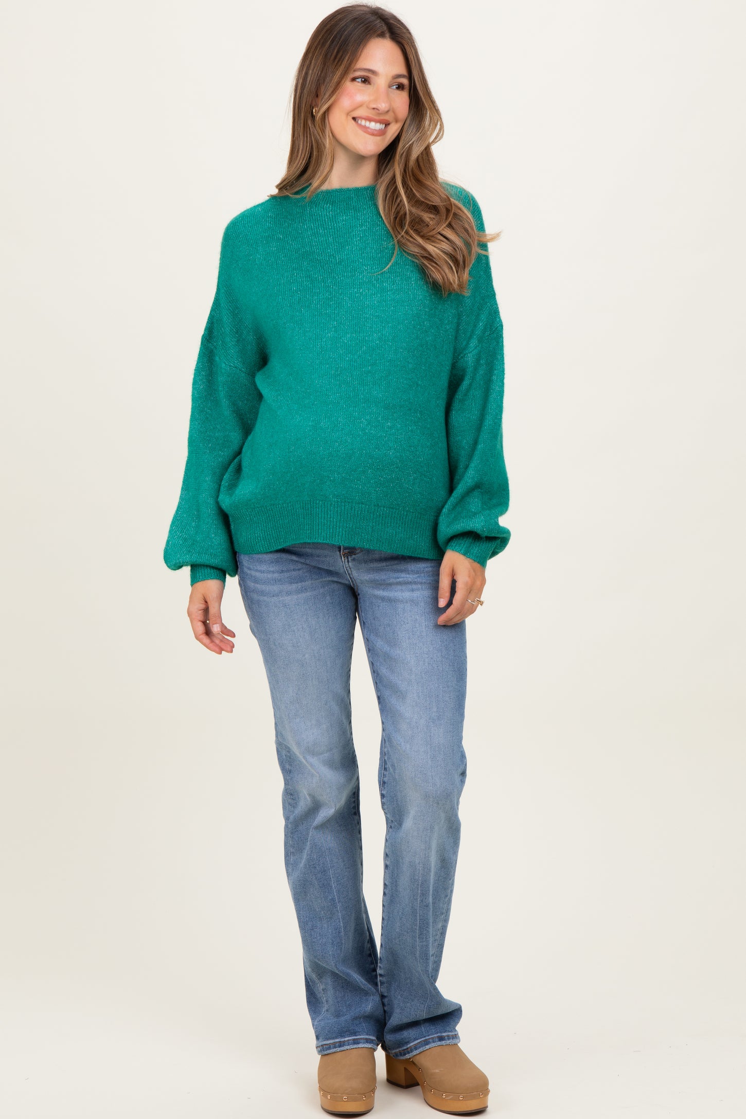 Forest Green Bubble Sleeve Maternity Sweater