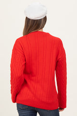 Red Braid Knit Pattern Soft Fluffy Maternity Sweater Top