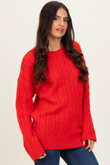Red Braid Knit Pattern Soft Fluffy Sweater Top