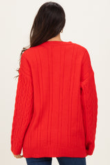 Red Braid Knit Pattern Soft Fluffy Sweater Top