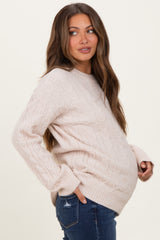 Beige Braid Knit Pattern Soft Fluffy Maternity Sweater Top