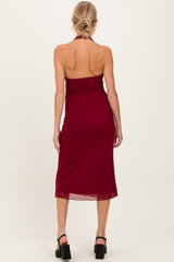 Red Mesh Pendant Halter Maternity Midi Dress