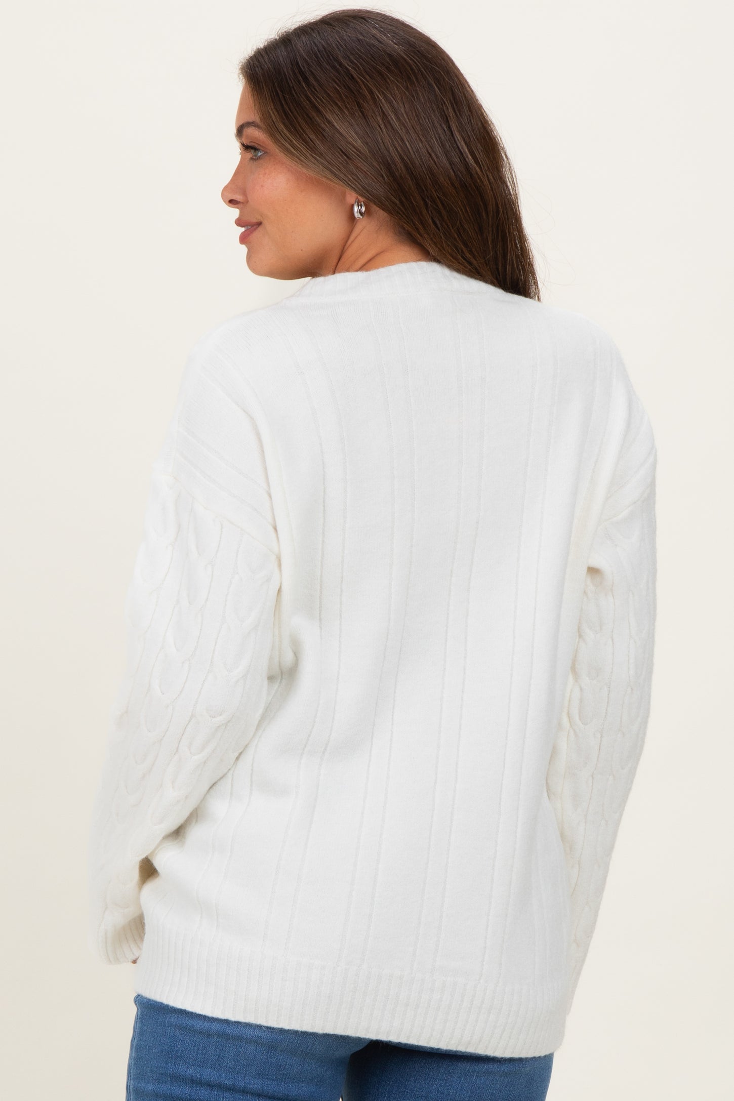 Ivory Braid Knit Pattern Soft Fluffy Maternity Sweater Top