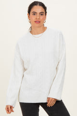 Ivory Braid Knit Pattern Soft Fluffy Sweater Top