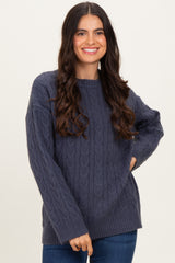 Navy Braid Knit Pattern Soft Fluffy Sweater Top