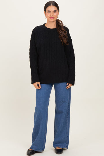 Black Braid Knit Pattern Soft Fluffy Sweater Top