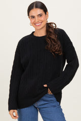 Black Braid Knit Pattern Soft Fluffy Sweater Top