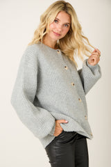 Heather Grey Knit Oversized Button Cardigan