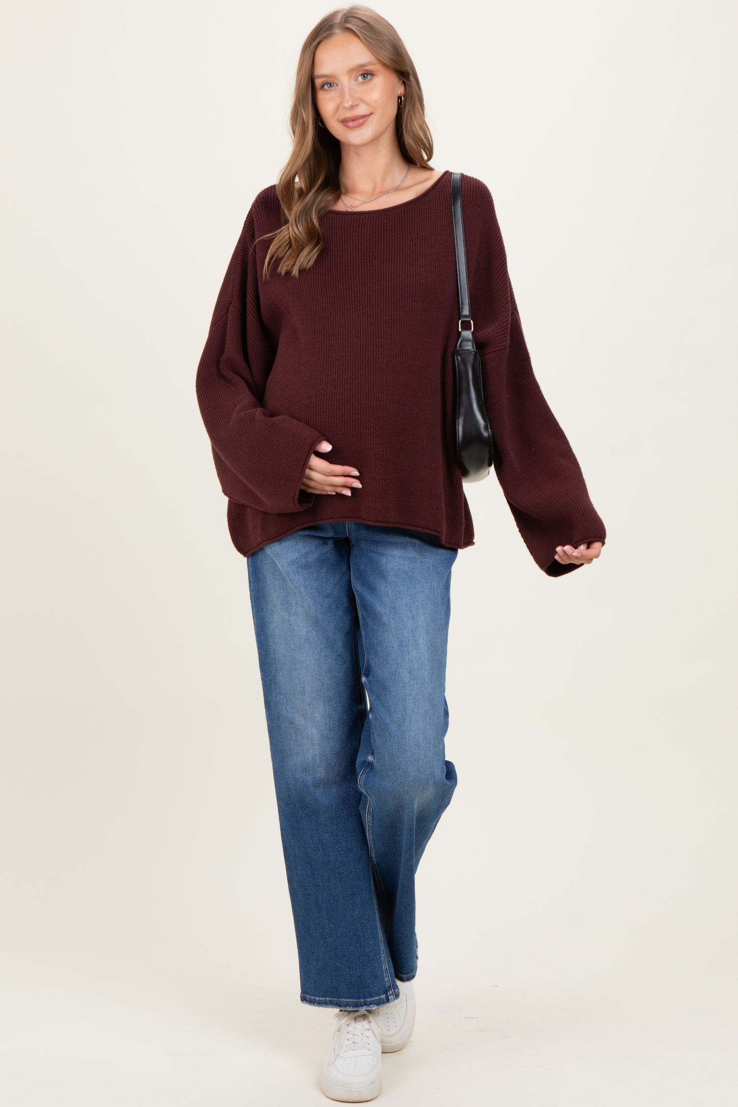 Burgundy Oversized Boatneck Maternity Sweater