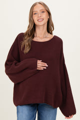 Burgundy Oversized Boatneck Maternity Sweater