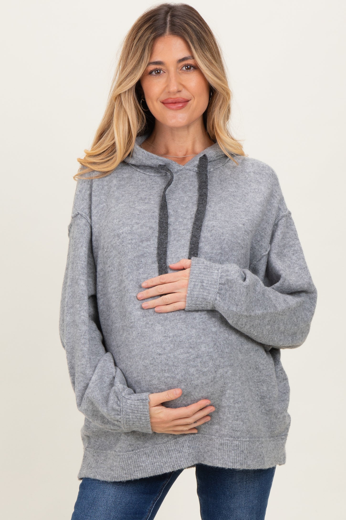 Heather Grey Brushed Knit Oversized Maternity Hoodie