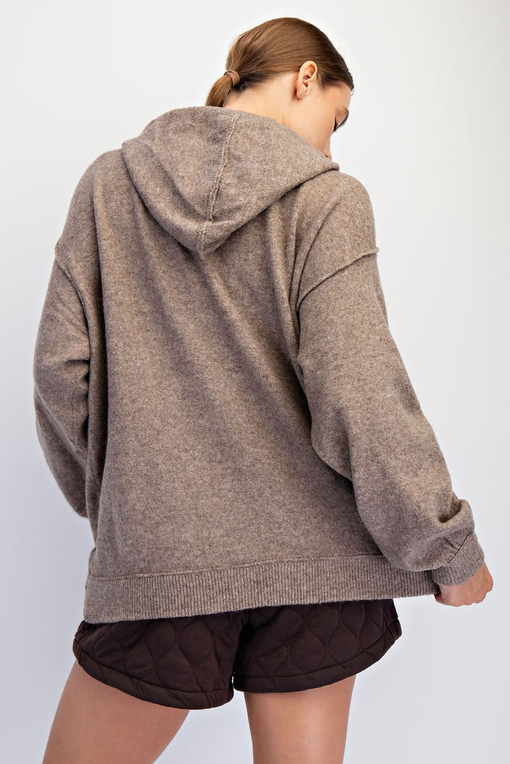 Mocha Brushed Knit Oversized Hoodie