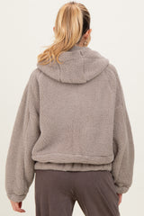 Dark Taupe Faux Sherpa Quarter Zip Maternity Hoodie