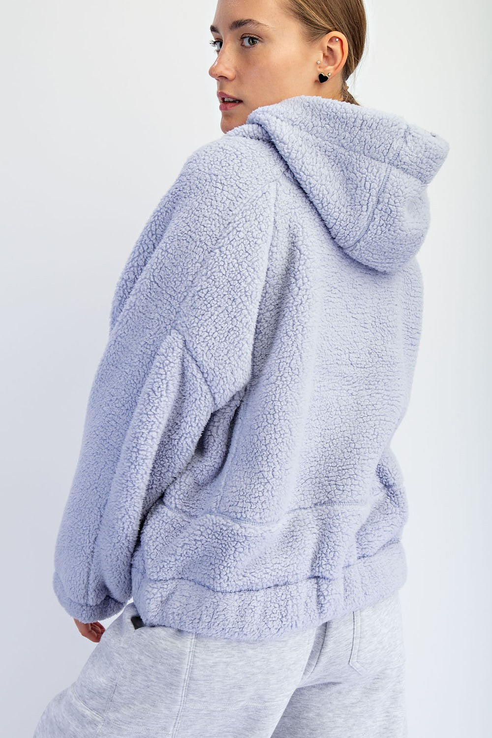 Lavender Faux Sherpa Quarter Zip Hoodie