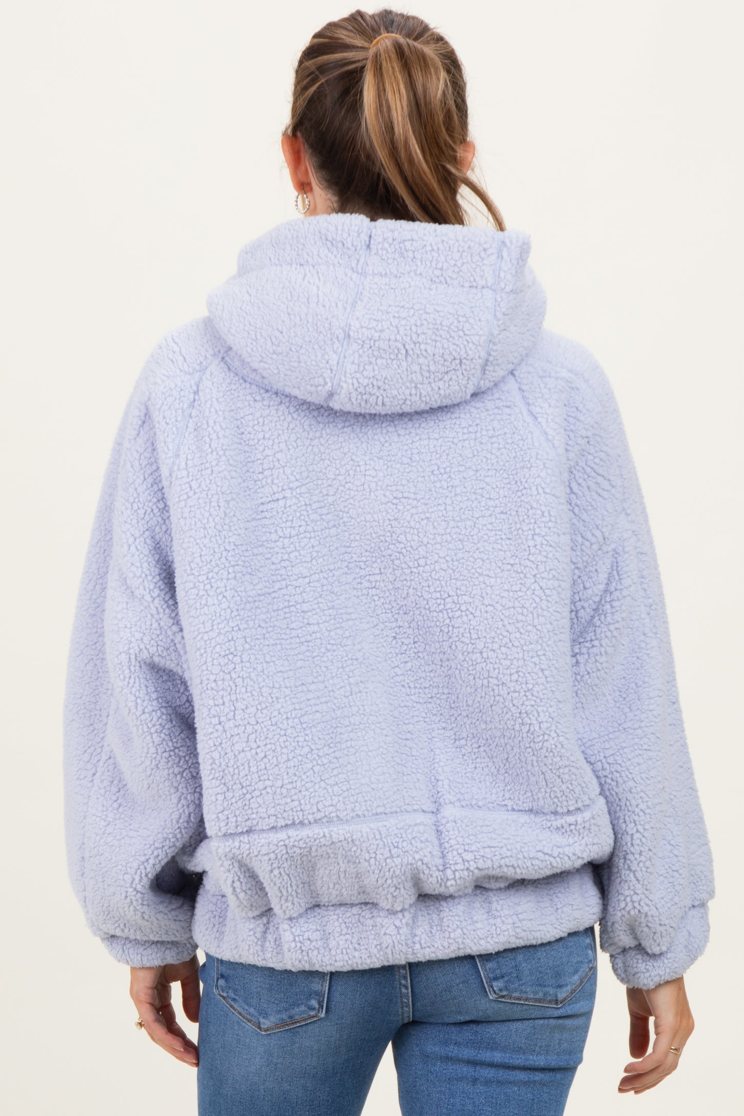 Lavender Faux Sherpa Quarter Zip Maternity Hoodie