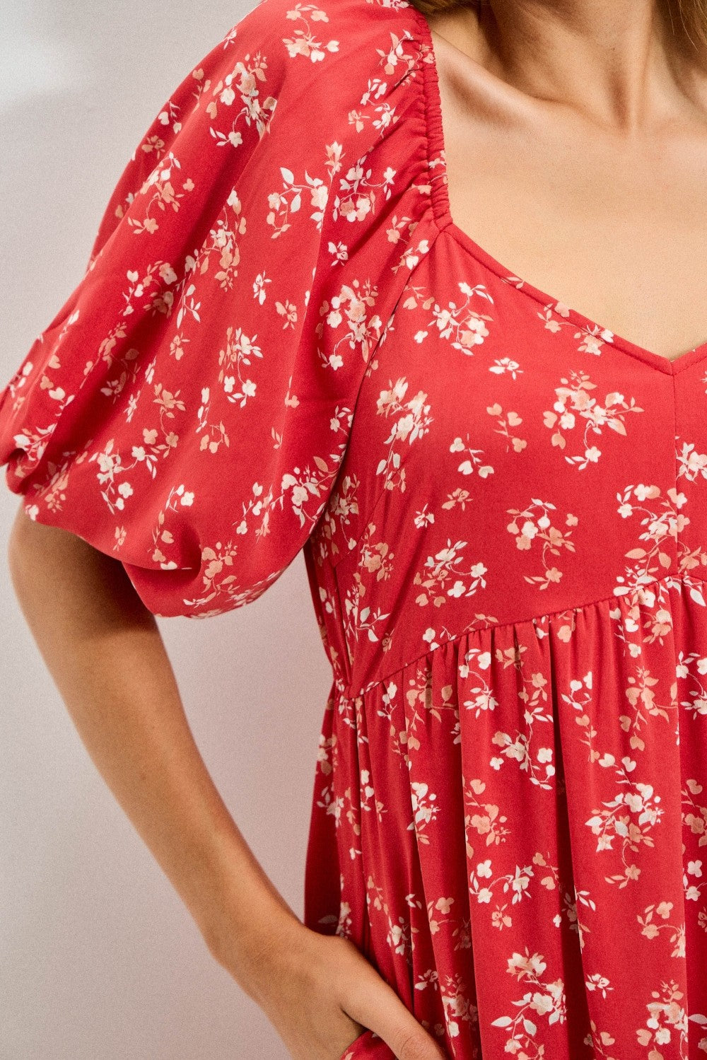 red floral tiered dress Rea Floral Palmer Poplin Tiered Maxi Dress ORG-FUCHSIA / L by Sugarlips