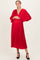 Red Satin Pleated V-Neck Maternity Maxi Dress