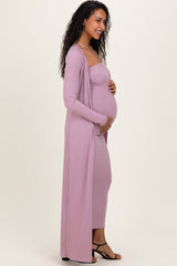 Violet Ribbed Sleeveless Dress Cardigan Maternity Set