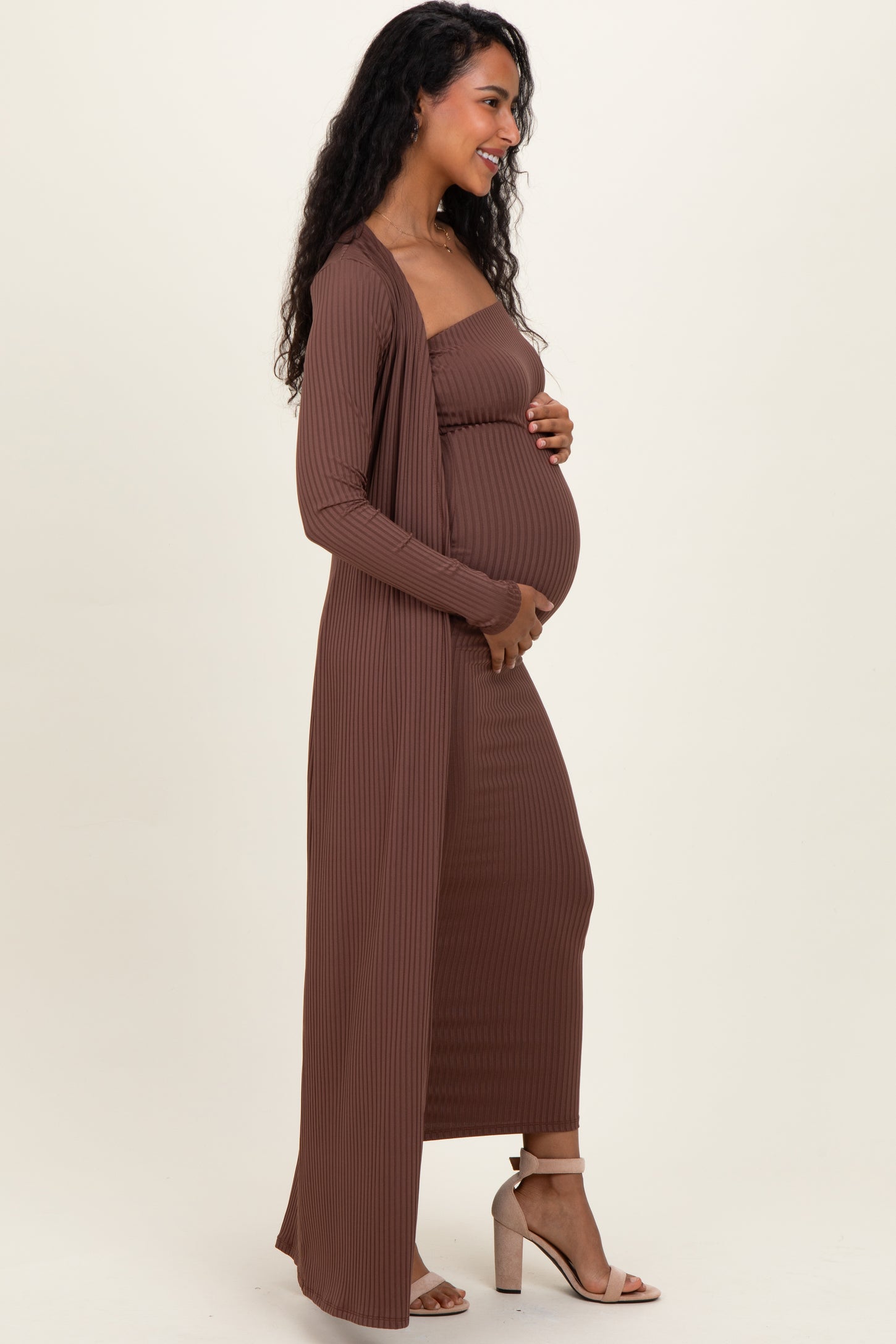 brown dress cardigan brown knit dress Brown Ribbed Cardigan Sweater Dress