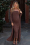 Brown Ribbed Sleeveless Dress Cardigan Maternity Set