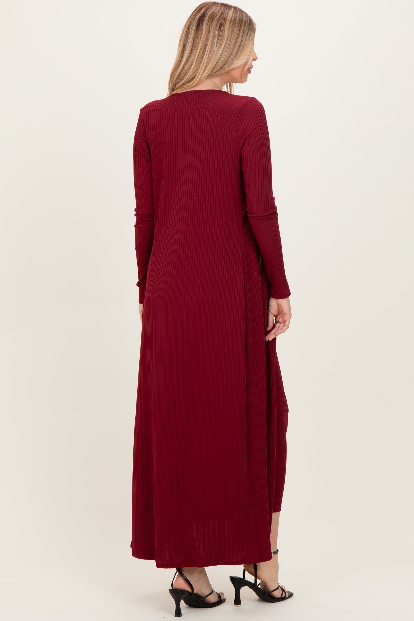 Burgundy Ribbed Sleeveless Dress Cardigan Set – PinkBlush