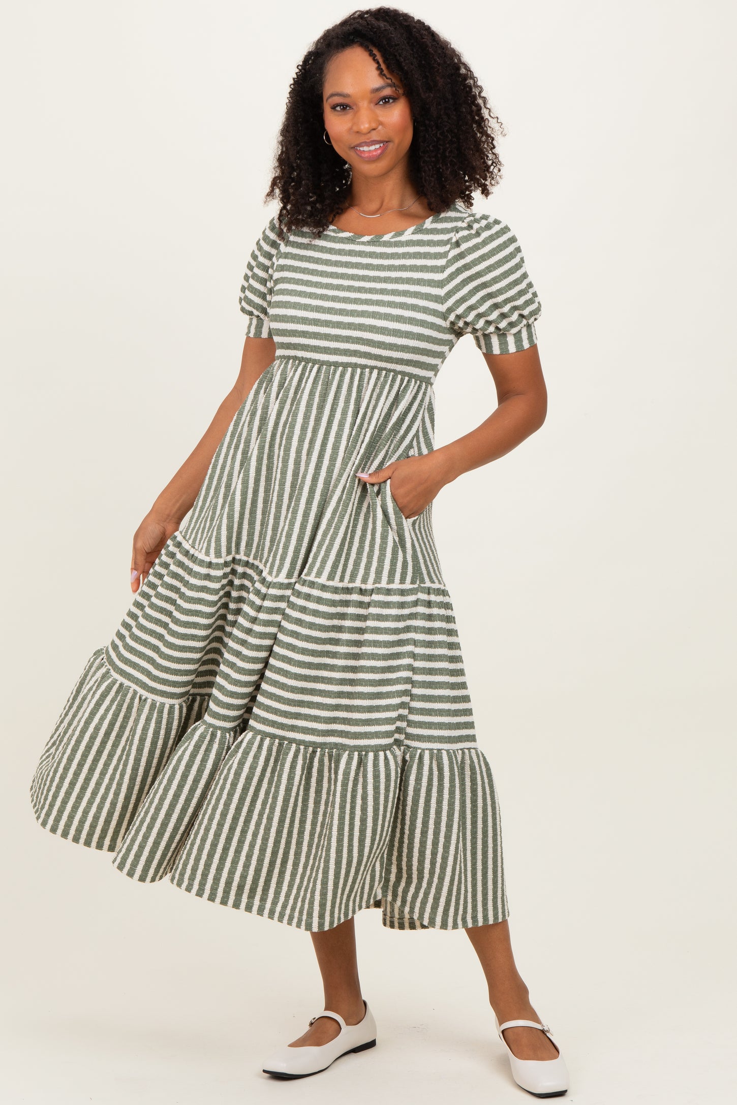 olive green and cream dress Anne Dress Olive Branch/Lemon (cream ground)