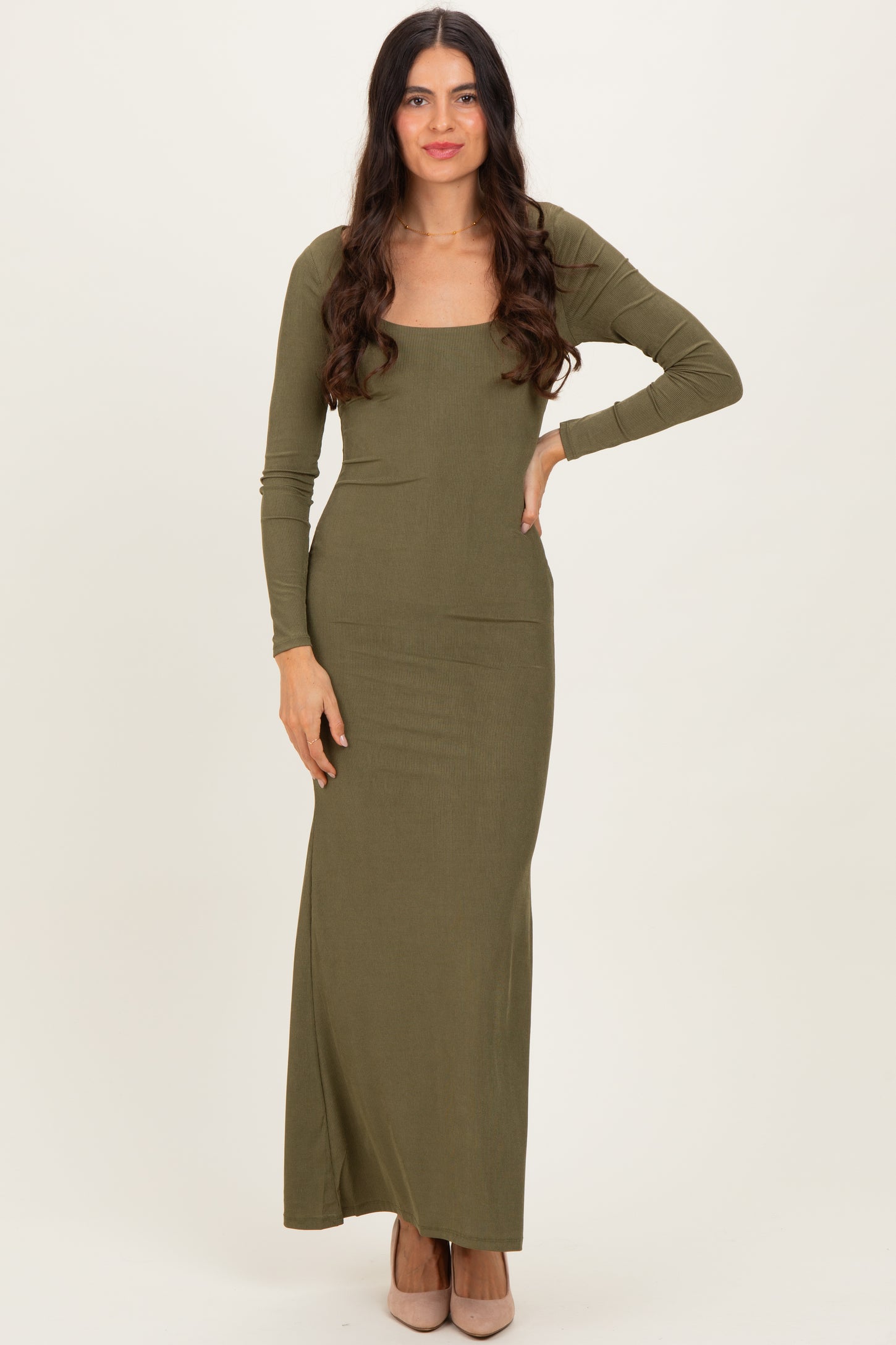 Olive Square Neck Long Sleeve Maxi Dress Olive Square Neck Long Sleeve Maxi Dress