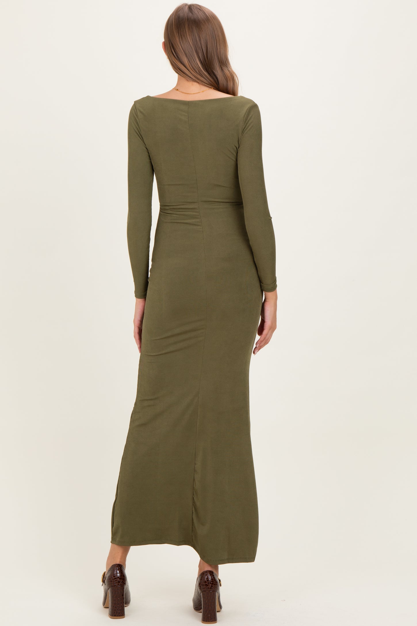 Olive Square Neck Long Sleeve Maternity Maxi Dress