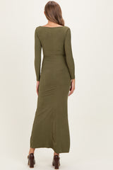 Olive Square Neck Long Sleeve Maternity Maxi Dress