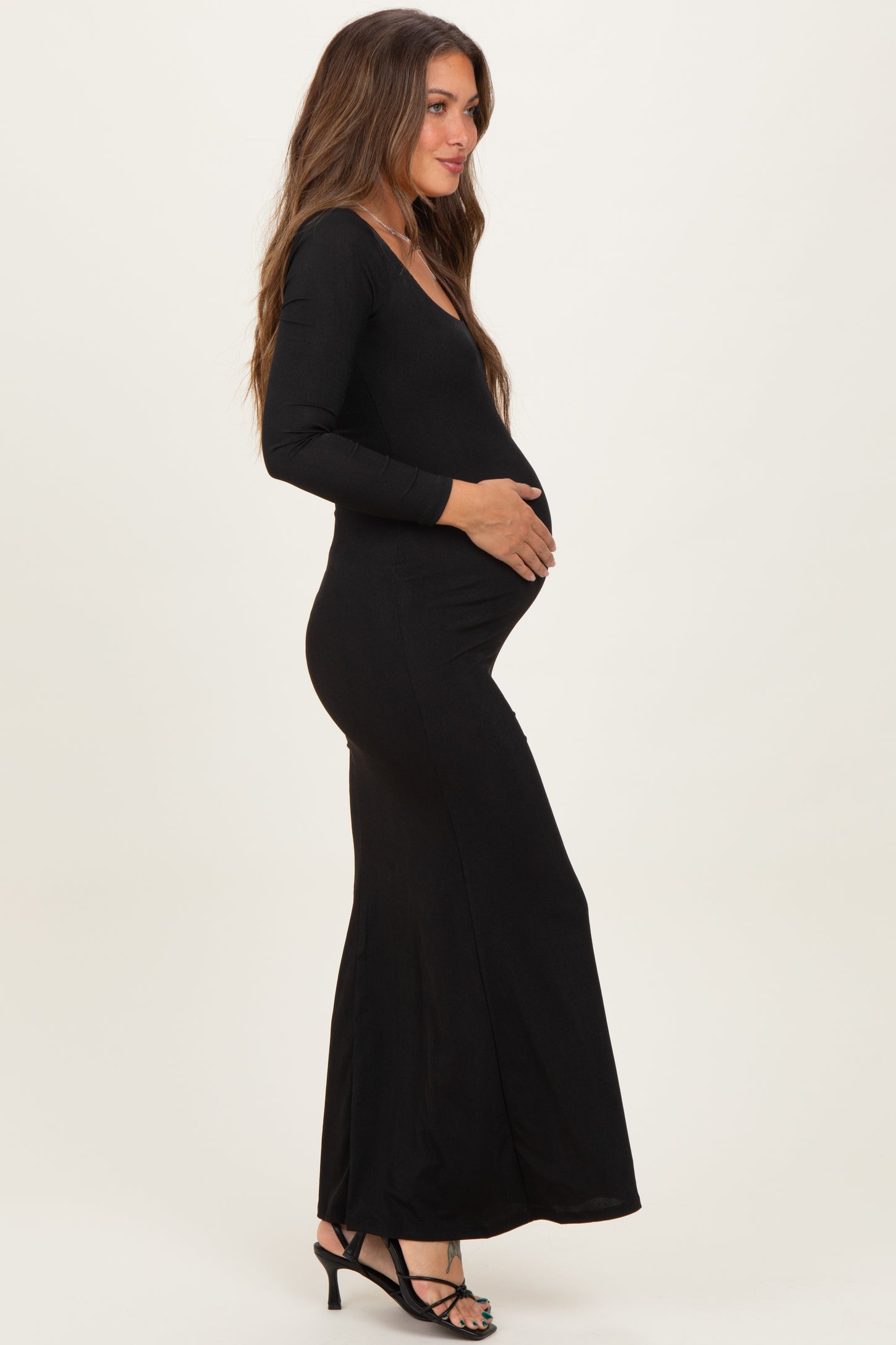 Black Square Neck Long Sleeve Maternity Maxi Dress – PinkBlush