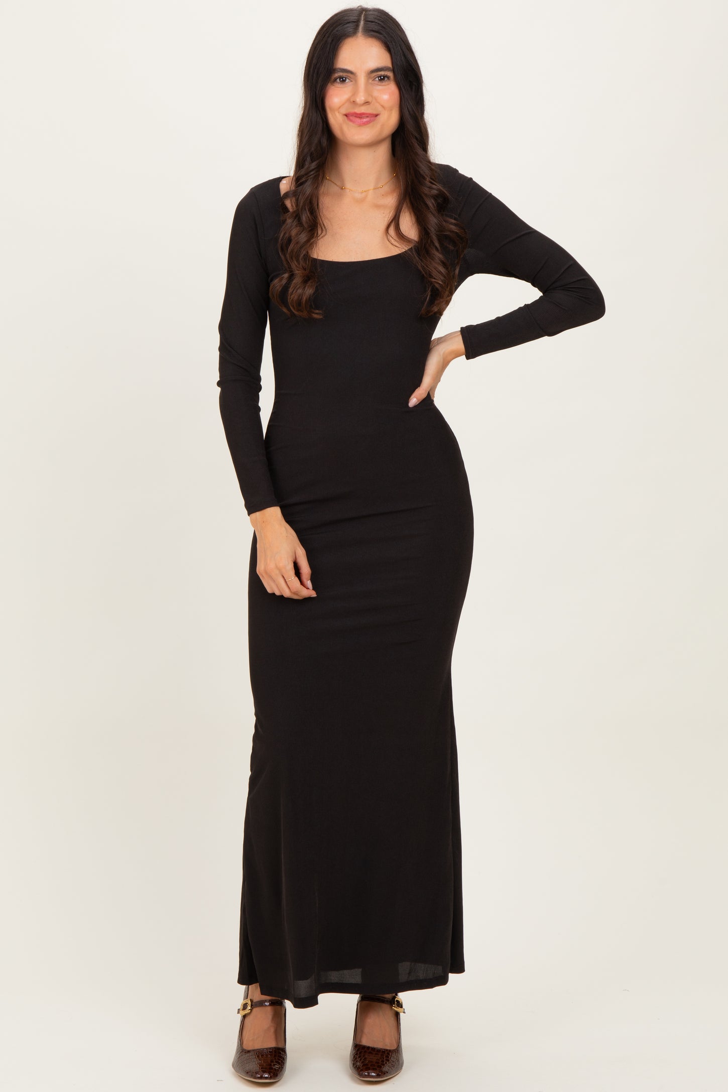 Black Square Neck Long Sleeve Maxi Dress – PinkBlush