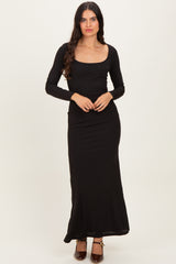 Black Square Neck Long Sleeve Maxi Dress