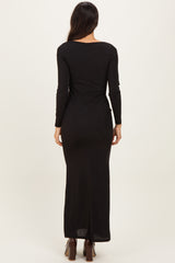 Black Square Neck Long Sleeve Maxi Dress